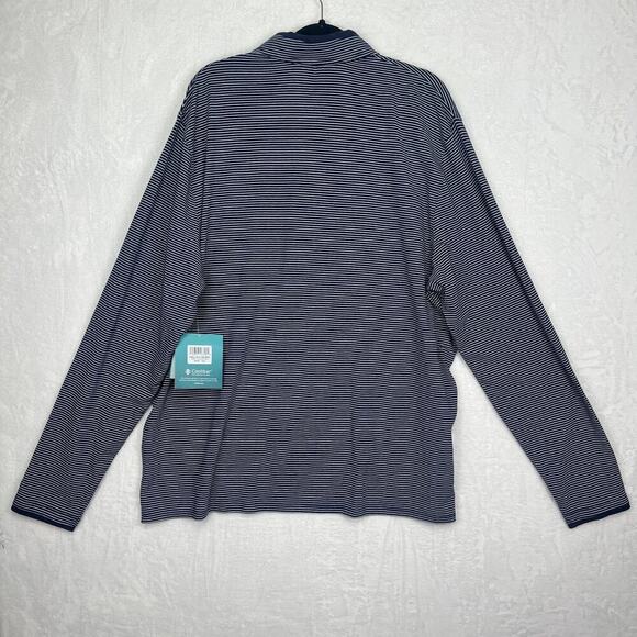 Coolibar Mens Merrit Long Sleeve Pocket Polo Shirt Blue White Striped UPF50‎ NWT - Picture 2 of 13